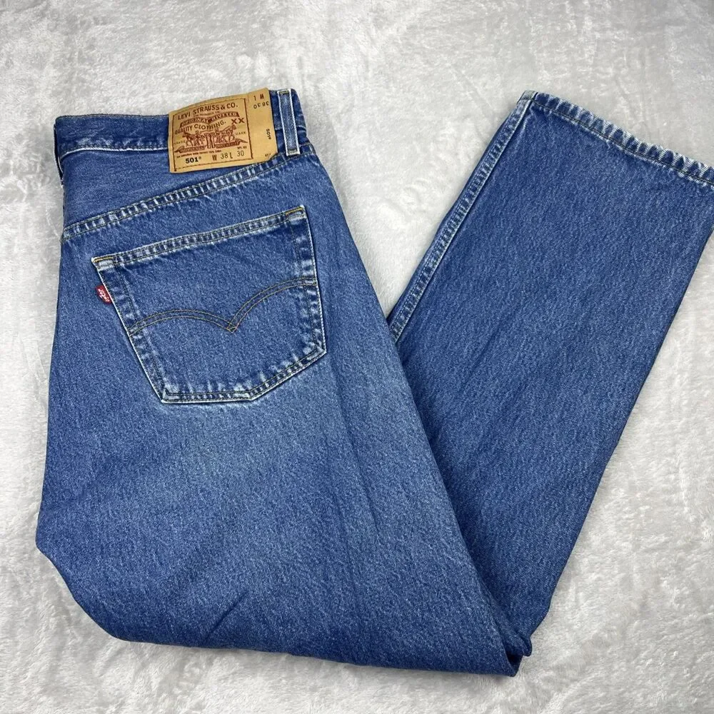 Levi’s 501 Jeans Mens 38x30 Blue Button Fly Straight Leg WPL 423 Vintage Denim